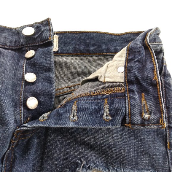 WE THE FREE Womens Denim Cutoff Shorts Size 25 Dark Wash Crochet Button Fly - Picture 5 of 7